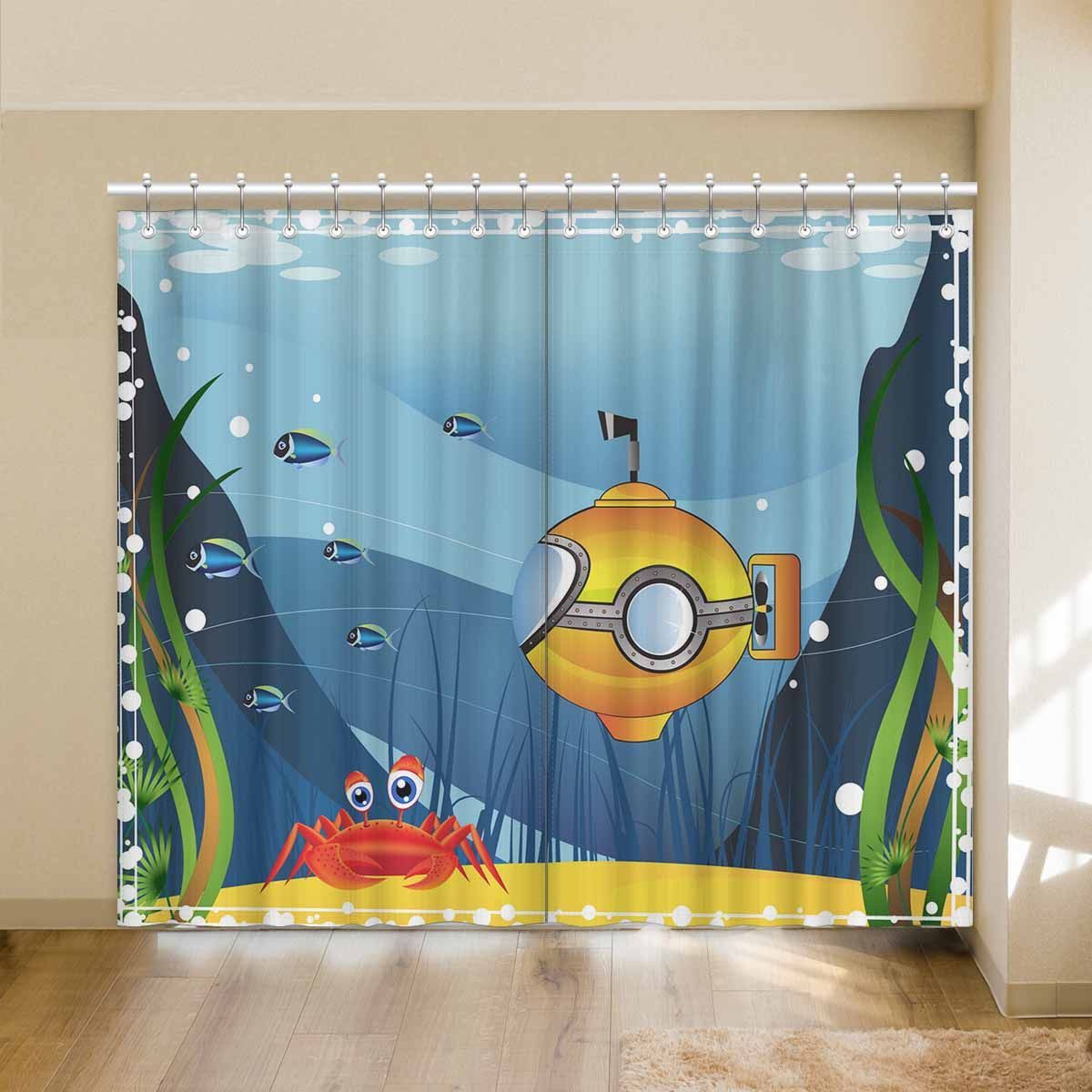 yellow submarine with crab undersea printed window curtain 8422