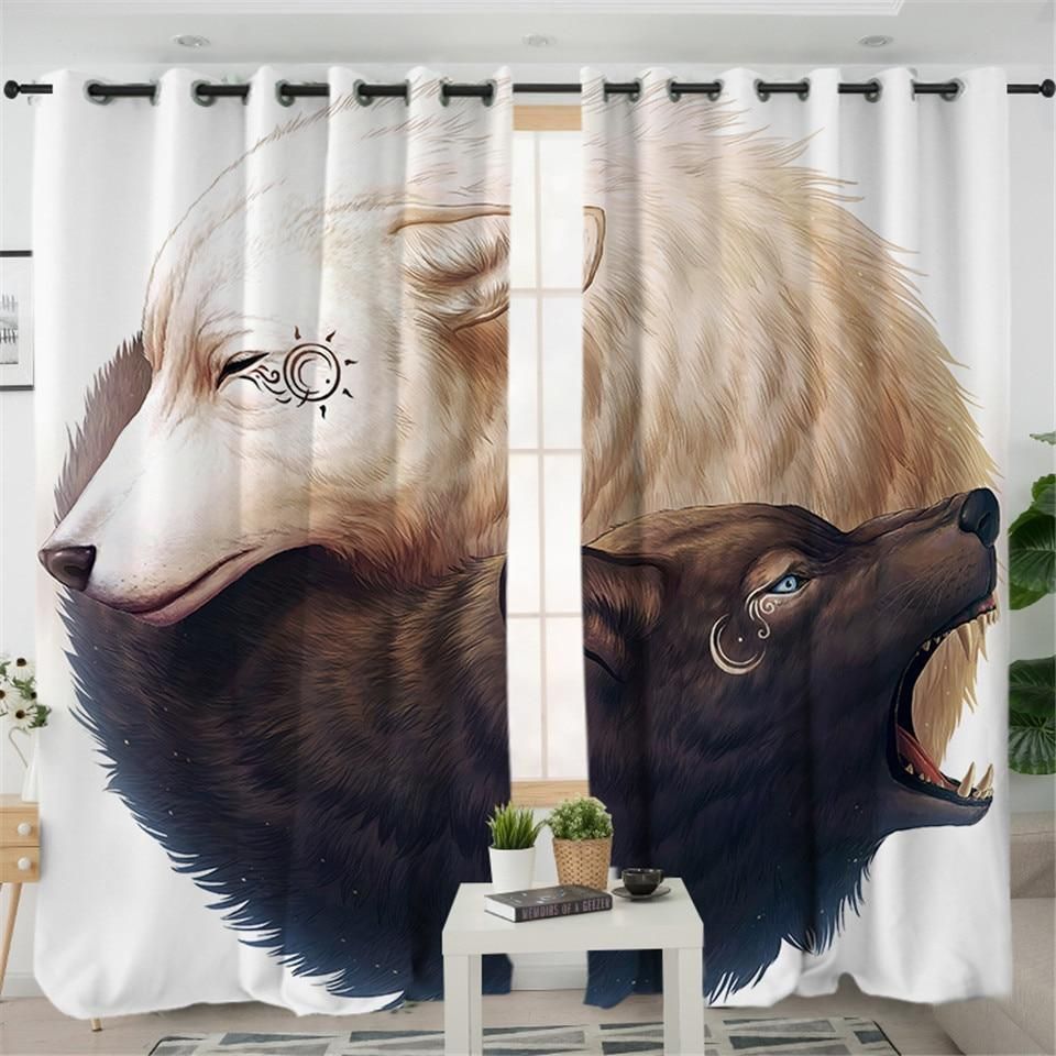 yin and yang wolves native american pride printed window curtains home decor 6898