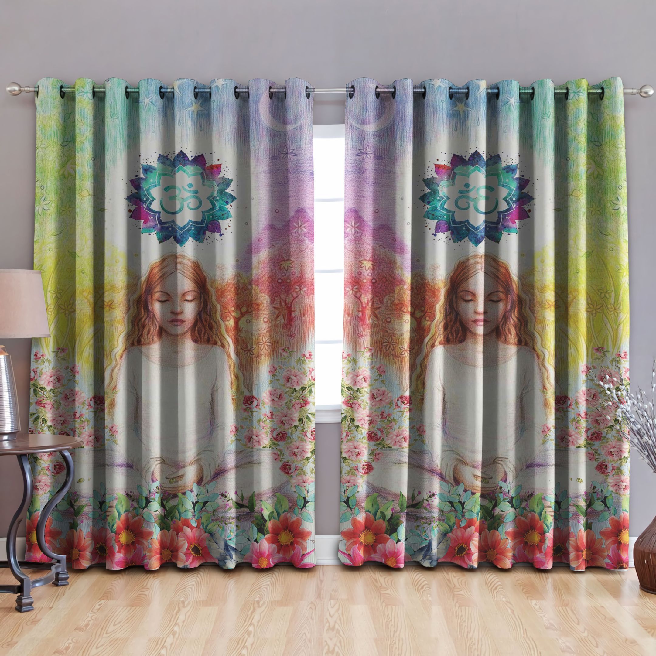 yoga flower a lady printed window curtain home decor 7624