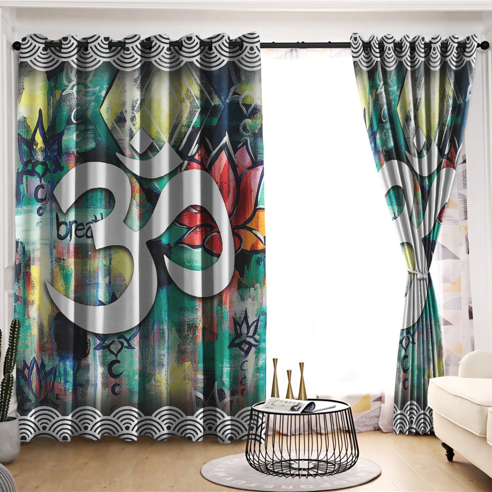 yoga lotus printed window curtain home decor 2876