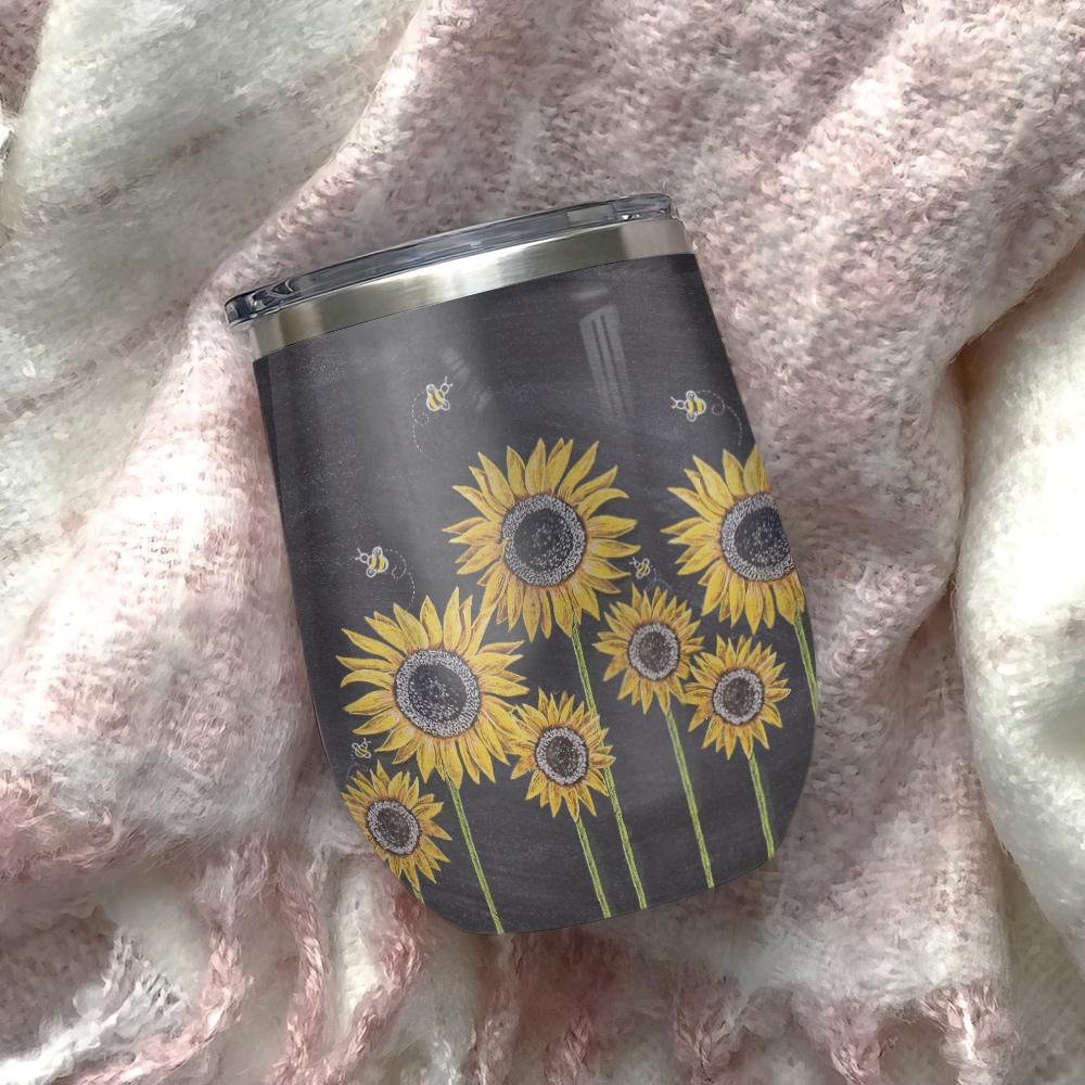 you are my sunshine sunflower and bee sunflower wine tumbler sunflower gift for women wine tumbler 4823