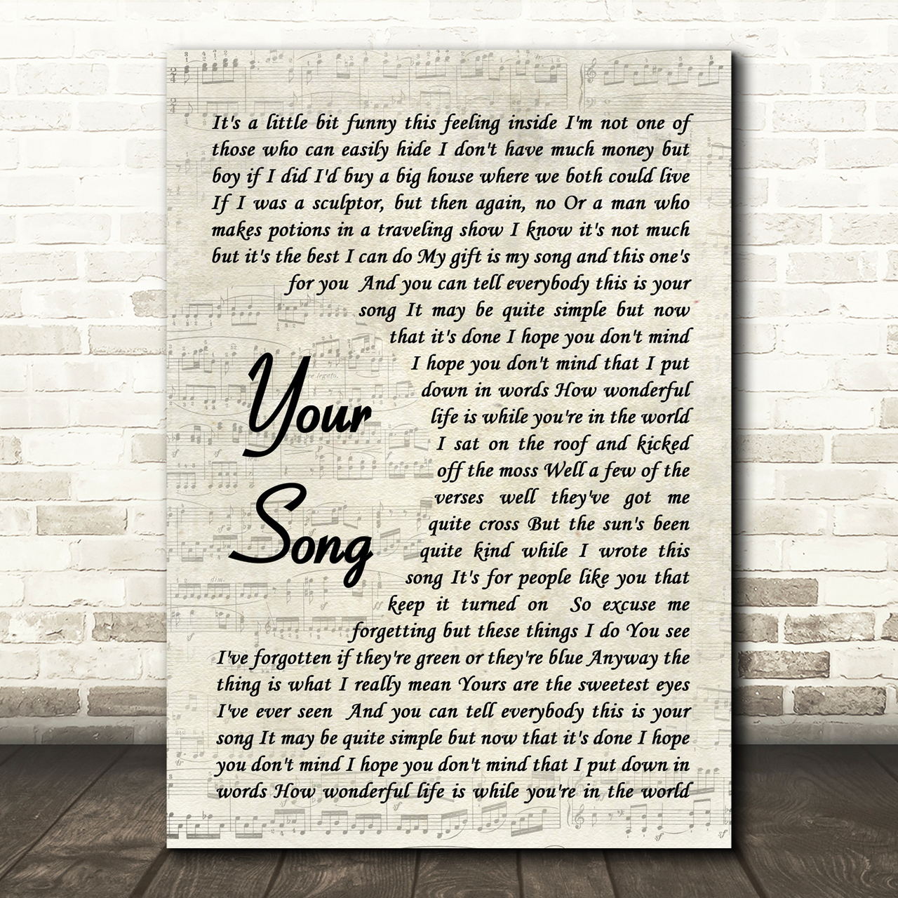 your song elton john song lyric vintage script quote print 5140