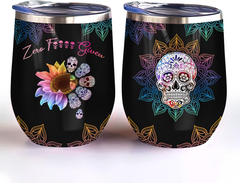 zero f given sunflower skull mandala skull wine tumbler sunflower skull gift wine tumbler 7035