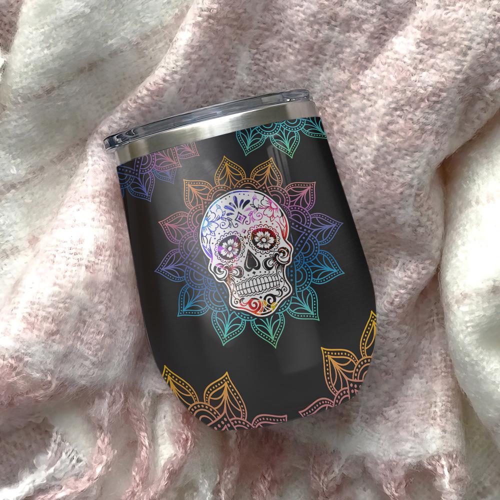 zero f given sunflower skull mandala skull wine tumbler sunflower skull gift wine tumbler 7132