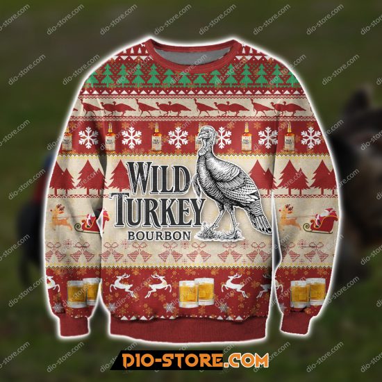 3D All Over Print Wild Turkey Bourbon Whiskey Ugly Christmas Sweatshirt