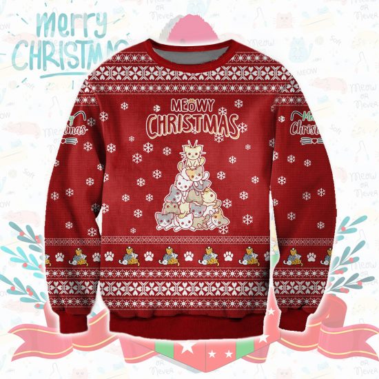 3D All Over Printed Meowy Christmas Ugly Sweatshirt