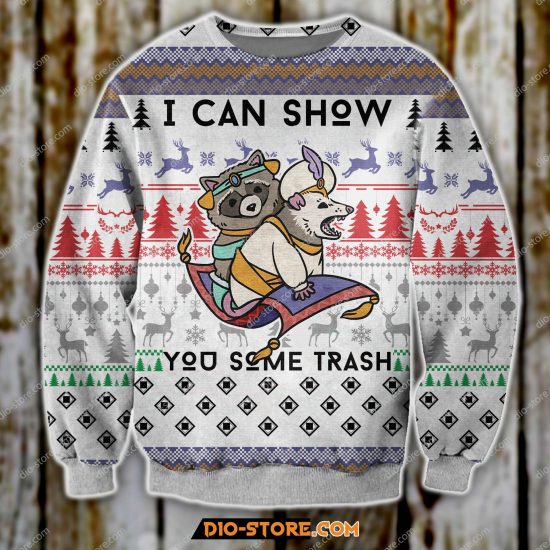 3D All Over Printed Raccon I Can Show You Some Trash Ugly Christmas Sweatshirt