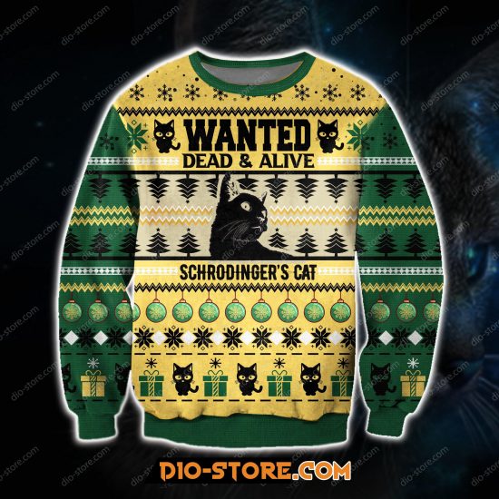 3D Printed Wanted Dead & Alive Schrodinger'S Cat Ugly Christmas Sweatshirt