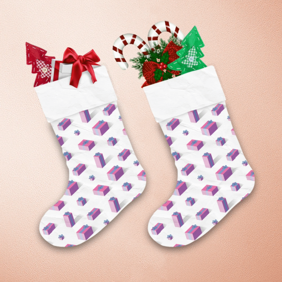 3d Illustration Gift Boxes In Pink And White Background Pattern Christmas Stocking 1