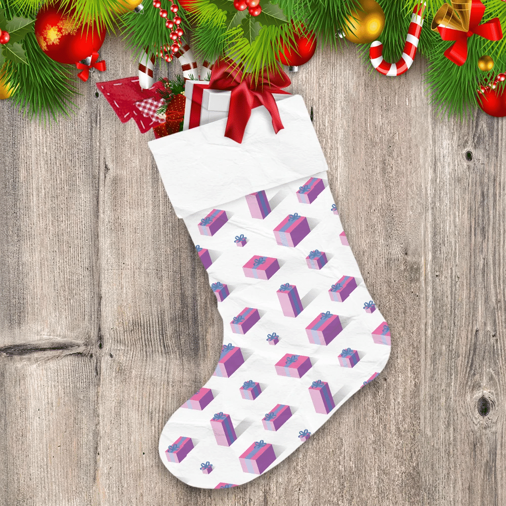 3d Illustration Gift Boxes In Pink And White Background Pattern Christmas Stocking