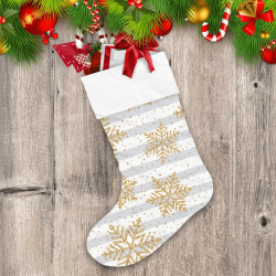 Abstract Gold Glitter Snowfalkes And Snow On Blue Striped Background Christmas Stocking