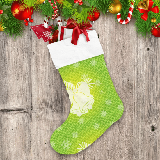 Abstract Green Knitting Background With Bells And Snowflakes Christmas Stocking