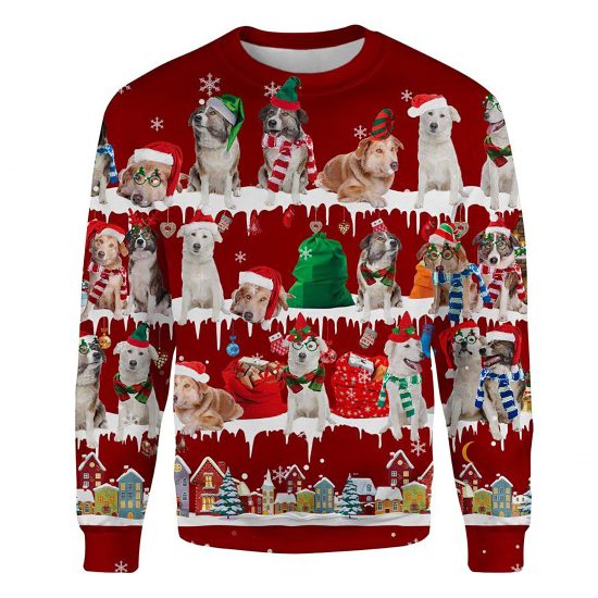 Aidi Snow Christmas Ugly Christmas Sweatshirt Animal Dog Cat Sweater Unisex