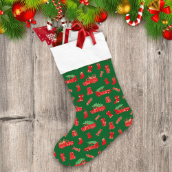 All Elements In Red Colors With Trucks Trees Socks And Candy Pattern Christmas Stocking