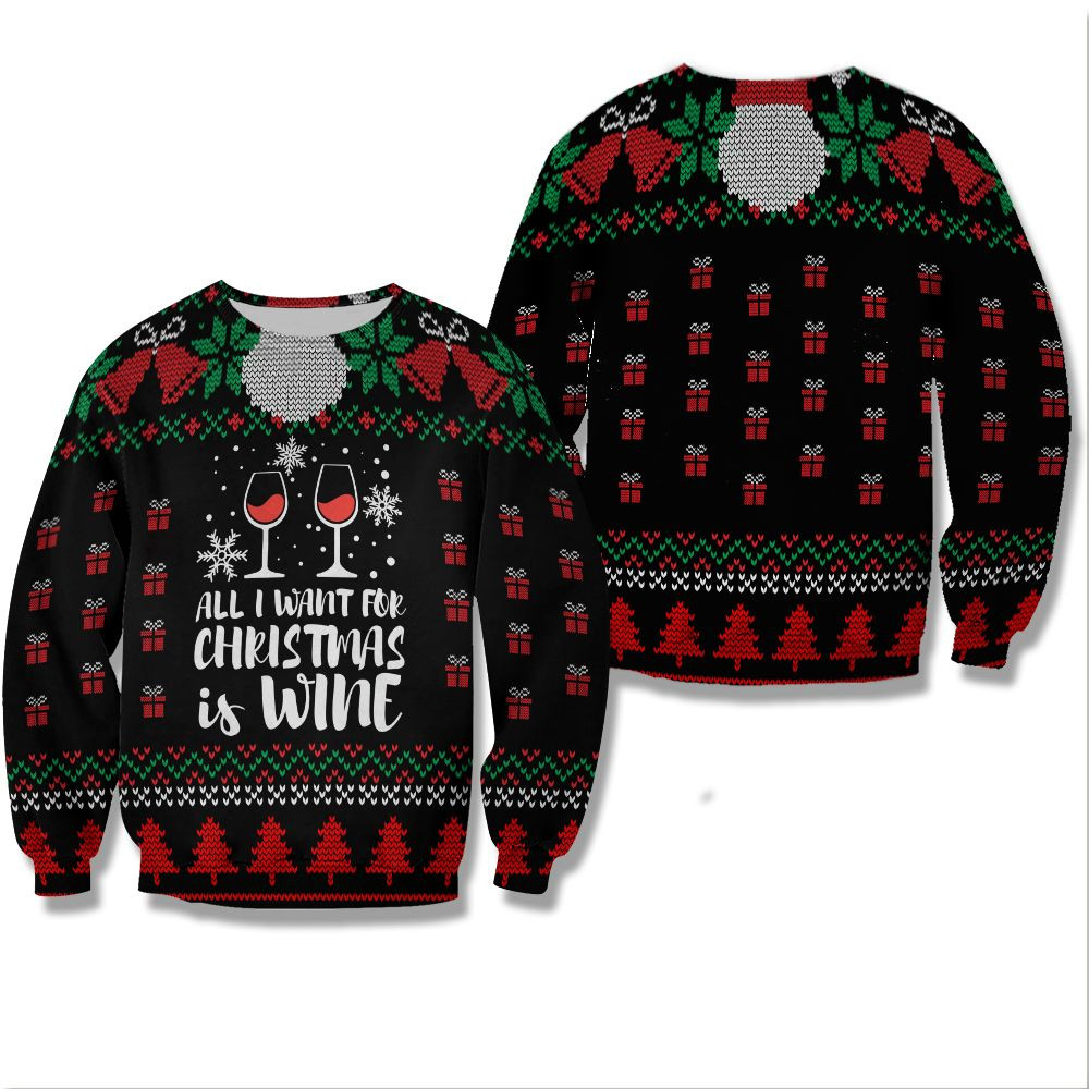 All-I-Want-For-Christmas-Is-Wine-Unisex-All-Over-Print-Cotton-Sweatshirt-Merry-Christmas-Cotton-Sweatshirt All I Want For Christmas Is Wine Unisex All Over Print Cotton Sweatshirt