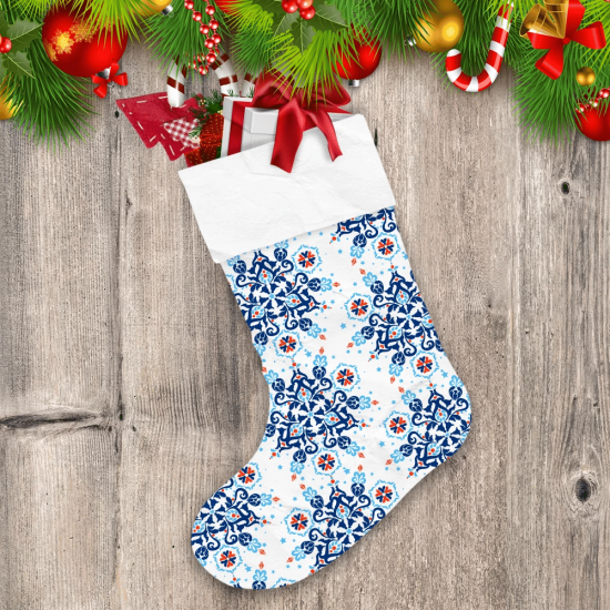 Amazing Winter Christmas Blue Background With Snowflakes And Snow Christmas Stocking