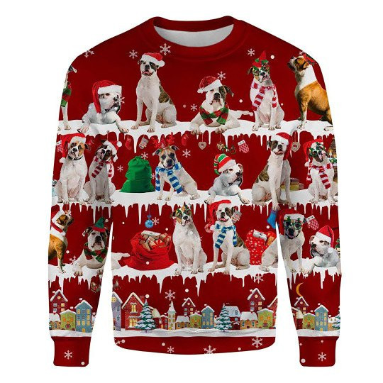 American Bulldog Snow Christmas Ugly Christmas Sweatshirt Animal Dog Cat Sweater Unisex