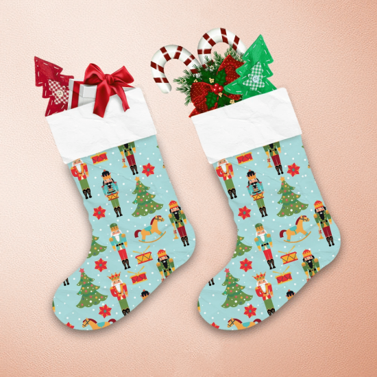 Awesome Christmas Pattern With Trees Nutcrackers Horses Toys Flowers Christmas Stocking 1