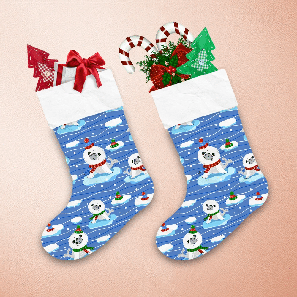 Baby-Seals-With-Red-Scarf-Floating-On-An-Ice-Floe-Xmas-Holiday-Christmas-Stocking-1 Baby Seals With Red Scarf Floating On An Ice Floe Xmas Holiday Christmas Stocking 1