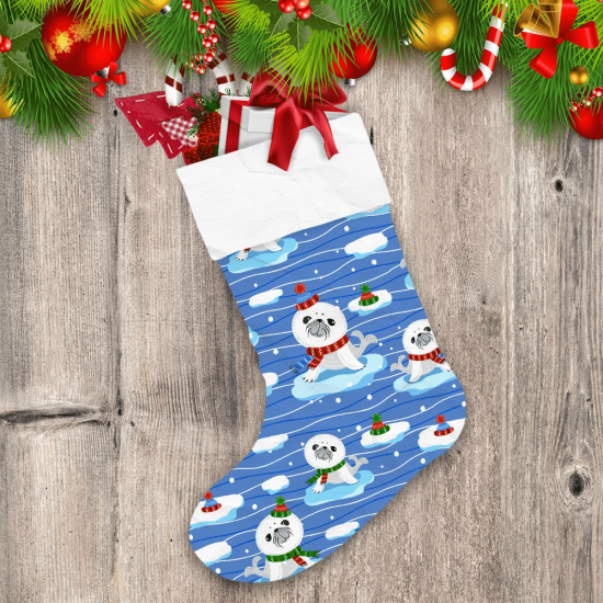 Baby Seals With Red Scarf Floating On An Ice Floe Xmas Holiday Christmas Stocking