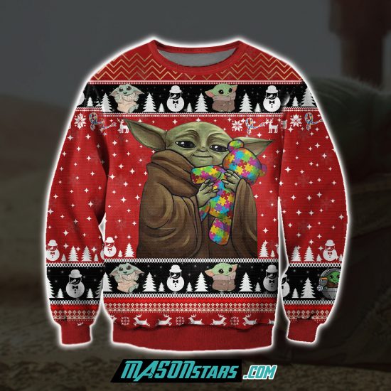 Baby Yoda With Puzzles Autism 3D Print Ugly Christmas Sweatshirt