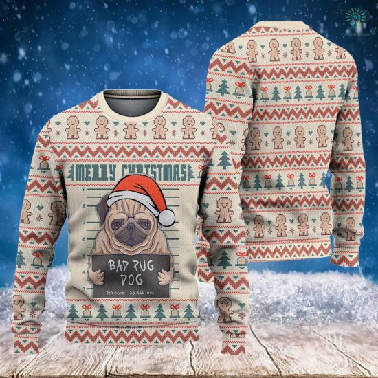Bad Pug Dog Christmas Sweatshirt - Christmas Funny Dog Pug - Ugly Christmas Sweatshirt - Knitted Animal Dog - Christmas Sweatshirt