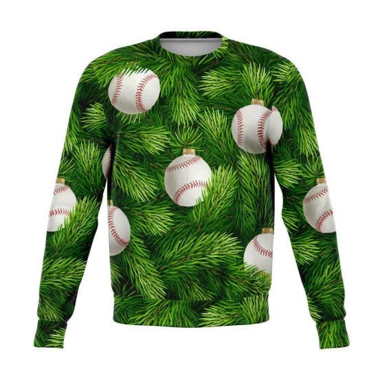 Baseball Christmas Tree - Funny Christmas Fleece Lined Fashion Sweatshirt