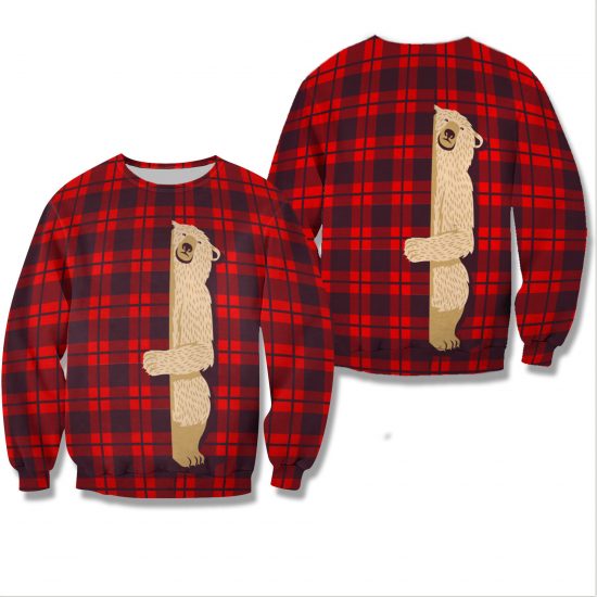 Bear Christmas Red Plaid Unisex All Over Print Cotton Sweatshirt