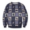 Bear Deer With Blue Plaid Forest Tree Pattern Unisex All Over Print Cotton Sweatshirt
