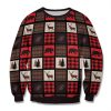 Bear Deer With Red Black Plaid Leaf Forest Pattern Unisex All Over Print Cotton Sweatshirt