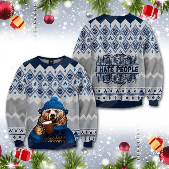 Bear I Hate People Ugly Christmas Sweater