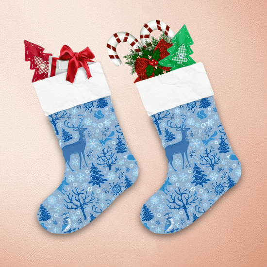 Beautiful Forest Animals And Snowflakes In Blue Shades Christmas Stocking 1