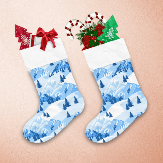 Beautiful Landscape With Snowy Mountains And Fir Forest Christmas Stocking 1