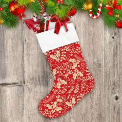 Beige And Red Holly Leaf And Berries Pattern Christmas Stocking