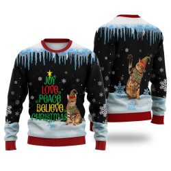 Bengal Cat Joy Love Peace Believe Christmas Sweater Christmas Knitted Sweater Print Fashion Sweatshirt For Everyone