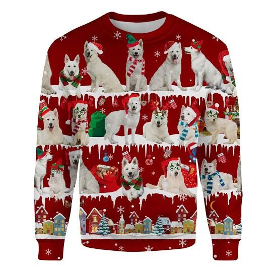 Berger Blanc Suisse Snow Christmas Ugly Christmas Sweatshirt Animal Dog Cat Sweater Unisex