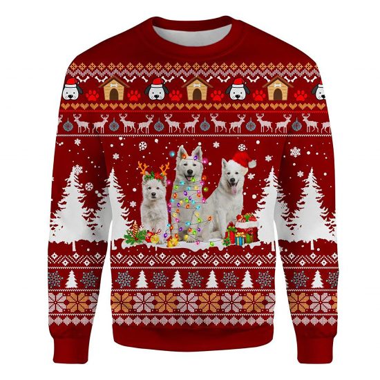 Berger Blanc Suisse Ugly Christmas Sweatshirt Animal Dog Cat Sweater Unisex
