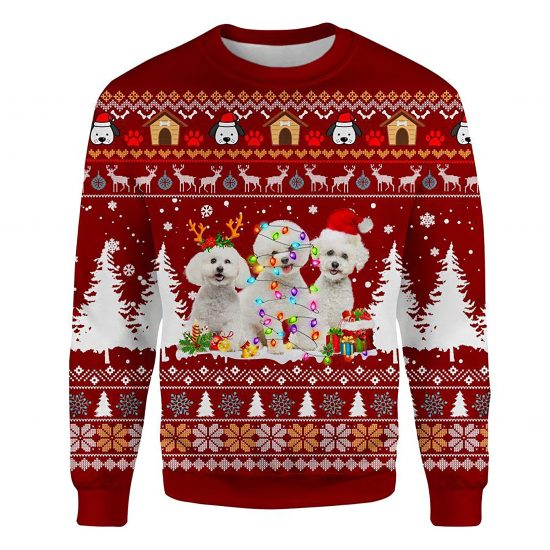 Bichon Frise Ugly Christmas Sweatshirt Animal Dog Cat Sweater Unisex