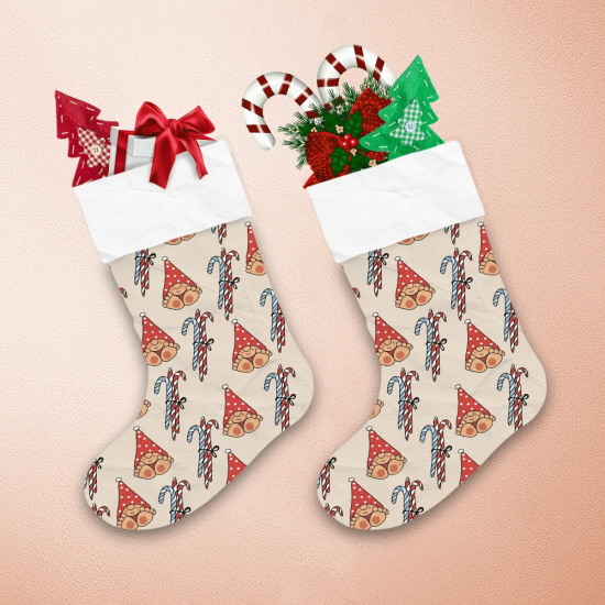 Big Foot Gnomes With Red Dot Cap And Candies Pattern Christmas Stocking 1