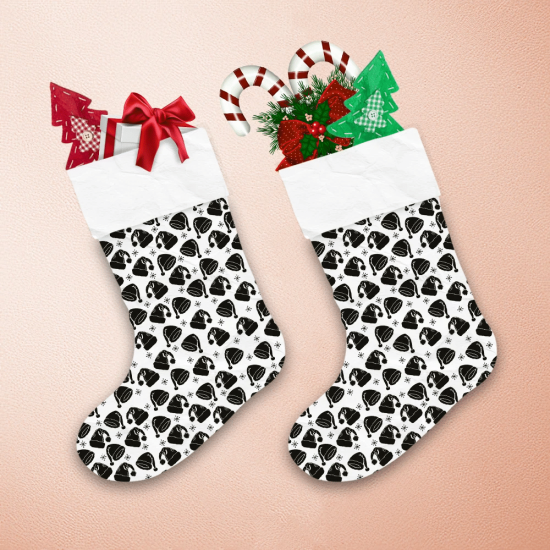 Black And White Gnomes Santas Cap With Snowflakes Pattern Christmas Stocking 1