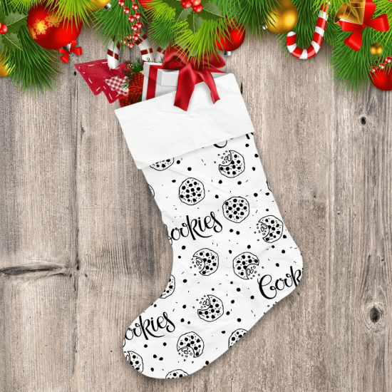 Black And White Hand Drawn Cookies With Chocolate Chip Christmas Stocking