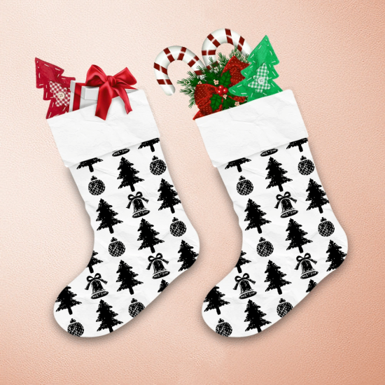 Black And White Painting Xmas Tree And Bell Christmas Stocking 1