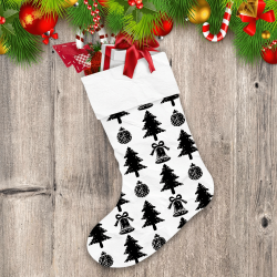 Black And White Painting Xmas Tree And Bell Christmas Stocking