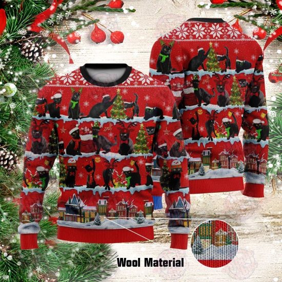 Black Cat Christmas Sweatshirt Unisex 3D Ugly Christmas Sweater All Over Print