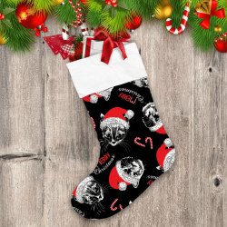 Black Cat Kitten Faces With Santa Hat Christmas Stocking