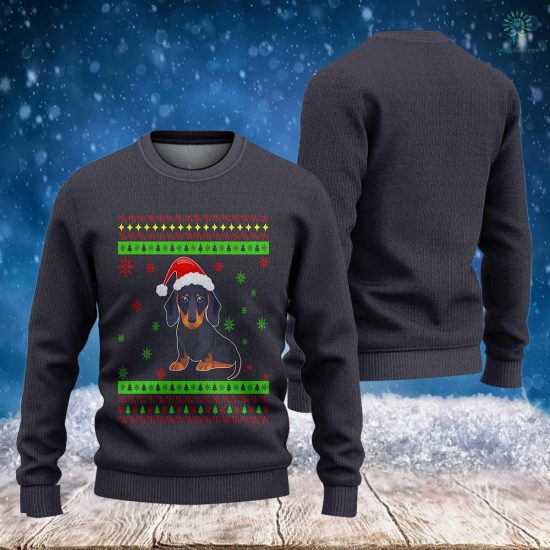 Black Dachshund Dog Christmas Sweatshirt - Ugly Christmas Sweatshirt