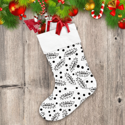 Black Outline Hand Drawing Holly Leaves And Berries Pattern Christmas Stocking
