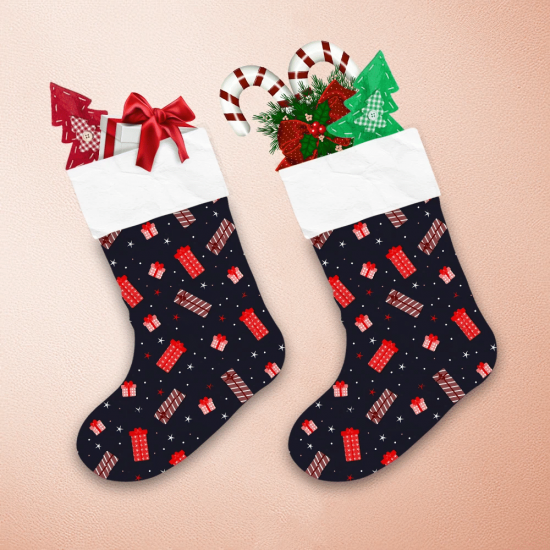 Black Space Theme With Red Pattern Gift Boxes Christmas Stocking 1