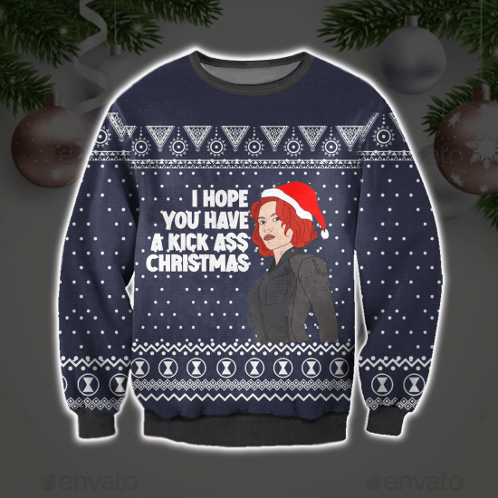 Black Widow - I Hope You Have A Kick Ass Christmas 3D All Over Printed Ugly Sweatshirt
