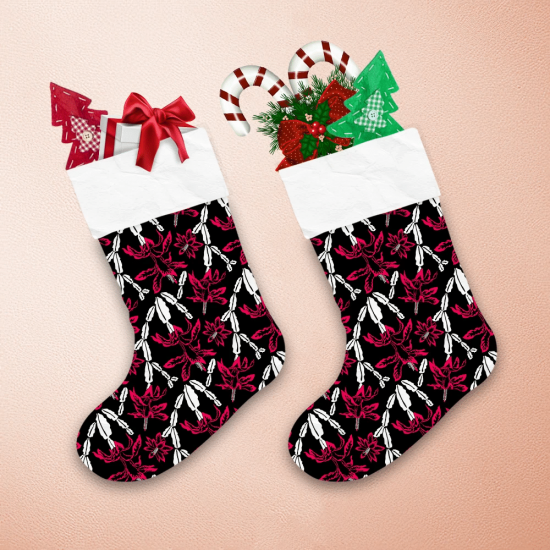 Blooming Christmas Cactus Black Red And White Christmas Stocking 1